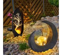 Lampe solaire lune décoration jardin sculpture lampes solaires pour extérieur jardin lumière solaire, verre cassé boule optique, IP44, LED, lot de 2
