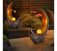 Lampe de Jardin Solardeko Extérieur Croissant Lune LED Effet Feu Laiton H 45 CM