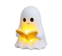 Lampe de lecture blanche 11,5 x 13 x 15 cm Lampe de lecture blanche 11,5 x | Construction en résine, lueur douce et chaude, taille compacte de 15 cm, centre de table parfait pour Halloween
