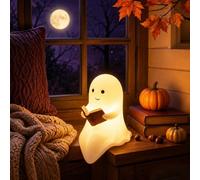 Lampe de lecture en forme de livre de fantôme, jolie lampe LED 3D en résine | Lampe fantôme décorative sans fil pour Halloween, chambre à coucher, salle d'étude, salle de bain, figurine amusante (14 cm)