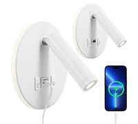 Lampe de lecture LED, Applique Murale d'intérieur 3W 3000K + 9W 3000K, Liseuse de chevet avec port de charge USB et interrupteur, éclairage d'ambiance de chambre à coucher Spot réglable (2 blancs)