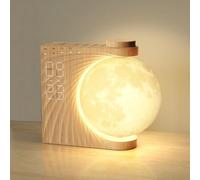 Lampe de Lune avec 2 Réveil Lumineux, Eveil Lumière LED, Reveil Simulateur d'aube, Réveil et Machine Sonore avec de Lune Veilleuse, Fonction Snooze, Lumière de réveil, 10 Sonsl Nature, 8 couleurs