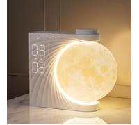 Lampe de Lune avec Réveil Lumineux, 2 Réveils, Lumière Lunaire RGB 8 Couleurs, 10 Sons Naturels, Veilleuse 3 Niveaux de Luminosité