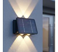 Lampe solaire noire Lampe d'extérieur Balcon Lampe murale moderne Lampe de jardin angulaire Accu Mur de maison résistant aux intempéries, plastique, 1x LED 40lm 3000K, LxlxH 17x10,8x6,4 cm