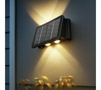 Lampe solaire noire Lampe d'extérieur Balcon Lampe murale moderne Lampe de jardin angulaire Accu Mur de maison résistant aux intempéries, plastique, 1x LED 40lm 3000K, LxlxH 17x10,8x6,4 cm