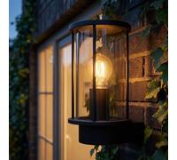 Lampe de Mur Extérieur Lanterne Verre Fumé Feu Avant Inox Noir 25,2cm