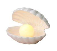 Lampe de nuit à LED en forme de coquillage en céramique, alimentée par piles, luminaire décoratif d'intérieur, idéal(blanc)