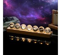 Lampe de nuit en forme de boule de cristal, 4 cm de diamètre, ensemble de 7 pièces représentant le système solaire, alimentée par USB, avec socle en bois