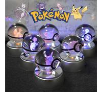 Lampe de nuit en forme de boule de cristal Pokémon 3D Pikachu Gengar Mewtwo, Pokeball 3D en verre, statue de boule de cristal Pokémon, cadeau d'anniversaire pour enfants