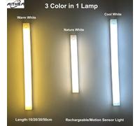 Lampe de nuit LED à détecteur de mouvement AITHEA, rechargeable par USB, lampe de chevet sans fil, lumière tubulaire portable pour armoire, escalier 50cm