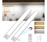Lampe de Placard 2 Piece Lumiere Détecteur de Mouvement Interieur 41CM, Télécommande, 3 Températures de Couleur Lampe LED Rechargeable Cuisine Réglette Luminosité Réglable Veilleuse Couloir Escalier