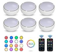 Lampe de Placard 6pcs Lumière Armoire 12 LEDs Bawoo Veilleuse RGBW 16 Couleurs Lampe Portable sans Fil Télécommande Éclairage Sous Meuble pour Cuisine, Couloir et Miroir [3 Piles AA]