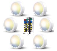 Lampe de Placard Led avec Télécommande,6 Pièces Spot a Pile Sans Fil Autocollant Dimmable,Eclairage Etagere Petite Lumiere Vitrine Armoire Cuisine Sous Meuble,Applique Murale