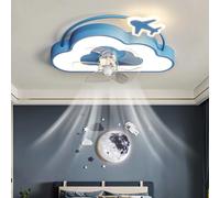 Lampe de plafond avec ventilateur réversible DC réglable pour chambre d'enfant - Bleu Clouds