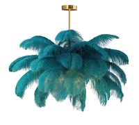 Lampe De Plafond CréAtive En Plume D'Autruche Bleue De Paon, Lampe Pendentive En Plume Romantique Et EsthéTique Avec Base DoréE Pour La Chambre à Coucher, Le Salon, Le Couloir