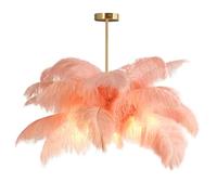 Lampe De Plafond En Plume D'Autruche Rose De Chair CréAtive, Lampe Pendentive En Plume Romantique Et EsthéTique Avec Base DoréE Pour La Chambre à Coucher, Le Salon, Le Couloir