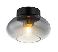 Lampe de plafond en verre fumé Lampe de plafond en verre fumé Vintage, design rétro salon, métal noir, 1x LED 7W 806Lm blanc chaud, DxH 18x13 cm
