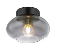 Lampe de plafond en verre fumé Lampe de plafond en verre fumé Vintage, design rétro salon, métal noir, 1x douille E27, DxH 18x13 cm