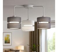Plafonnier Lampe de plafond 3 flammes Abat-jour tissu Chambre à coucher, métal tissu gris blanc, 10,5W 1055lm blanc chaud, LxlxH 56x56x35 cm