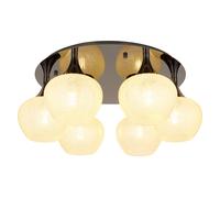 Lampe de plafond Lampe de salon Boule de verre 6 flammes cristaux chrome, métal noir, 6x E27 douilles, DxH 65x26,5 cm