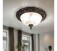 Lampe de plafond Lampe de salon Lampe de chambre à coucher, style campagnard acier zinc argent antique verre décor fleurs, 2x E14 douilles, DxH 33x17cm