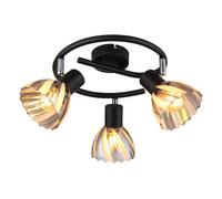 Lampe de plafond Lampe de salon Spotrondell salle à manger, 3 flammes, métal verre noir doré, 3x E14 douilles, DxH 45x21cm