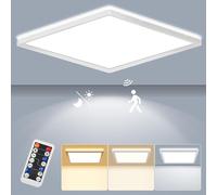 Lampe de plafond LED avec détecteur de mouvement - Éclairage automatique - Capteur réglable - Dimensions : 30x30x2,5 cm - Blanc