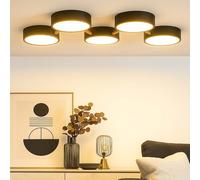 Plafonnier LED à intensité variable rond Lampe LED à intensité variable chambre à coucher Moderne, aspect bois noir, 25W 3400Lm blanc chaud, L 74 cm