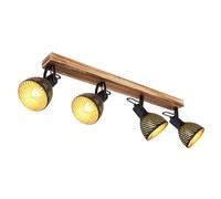 Lampe de plafond noir or Lampe de salon Landhaus Spot de plafond 4 flammes Lampe en bois, barre de spots orientable, métal, 4x E27 douilles, LxBxH 80x12,5x25 cm