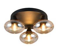 Lampe de plafond noire Lampe de salon Lampe de plafond 3 flammes Lampe de couloir, verre ambre, 3x E14, DxH 39 x 15 cm