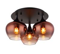 Lampe de plafond verre fumé lampe de salon plafonnier rond boule de verre chambre à coucher, métal noir cuivré, 3x E27, DxH 45x25,5 cm