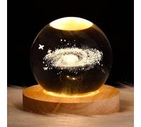 Lampe de projection en forme de boule de cristal 3D avec base en bois LED, cadeau pour Noël, Thanksgiving, anniversaire, décoration de chambre LED - Alimentée par USB avec interrupteur (nébuleuse)