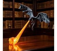 Lampe de recoin bibliothèque Dragon, Sculpture Fantasy imprimée en 3D | Décoration d'étagère fantastique « dragon cracheur de feu », élément décoratif stable pour bureau, bibliothèque ou vitrine