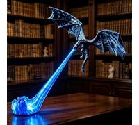 Lampe de recoin bibliothèque Dragon, Sculpture Fantasy imprimée en 3D | Décoration d'étagère fantastique « dragon cracheur de feu », élément décoratif stable pour bureau, bibliothèque ou vitrine