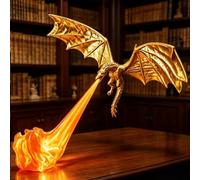 Lampe de recoin bibliothèque Dragon, Sculpture Fantasy imprimée en 3D | Décoration d'étagère fantastique « dragon cracheur de feu », élément décoratif stable pour bureau, bibliothèque ou vitrine