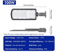 Lampe de rue LED - Lampe d'extérieur - 100 W - Tension secteur 85–265 V - Étanchéité IP66 - Aluminium - Fixation murale