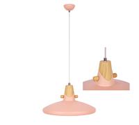 Lampe de salle à manger rose Lampe à suspendre rétro imitation bois rose, douille E27, DxH 35x150 cm