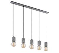 Lampe de salle à manger, suspension argentée antique, réglable en hauteur, 5 ampoules, métal aluminium, 5x E27, LxlxH 115x10x120 cm