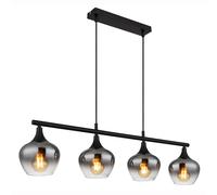 Lampe de salle à manger Suspension Lampe de plafond Lampe de cuisine, métal verre noir fumé, 4x LED 7W 630Lm blanc chaud, H 120 cm