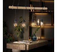 Lampe de salle à manger suspension vintage suspension poutres en bois 4 flammes, dimmable, noir naturel, 4xLED E27 4W 346Lm 2740K, HxLxP 120x100x9.5cm