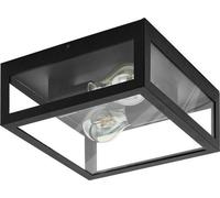 Lampe de salle de bain, plafonnier à 2 points lumineux, style industriel vintage, acier et verre, pour salon, cuisine ou salle de bain, noir et transparent, douille E27, IP44