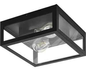 Lampe de salle de bain, plafonnier à 2 points lumineux, style industriel vintage, acier et verre, pour salon, cuisine ou salle de bain, noir et transparent, douille E27, IP44