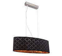 Lampe de salon Plafond suspendu Plafonnier de salon Suspension de table à manger, 3 flammes estampées, métal textile noir or, 3x LED 7W 1065Lm 2700K, LxlxH 65x25x140cm