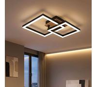 Plafonnier plafonnier lampe en bois lampe de salle à manger lumineuse en bois, MDF aspect bois métal opale noire, LED 15W 700Lm blanc chaud, LxPxH 42x31x8cm