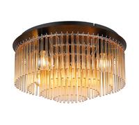 Lampe de salon plafonnier tiges de verre métal chrome ambre 5 lampes