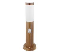 Lampe de socle avec détecteur de mouvement aspect bois Lampe d'extérieur sur pied Acier inoxydable, plastique blanc, 1x E27, DxH 7,6 x 45 cm