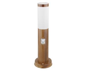 Lampe de socle avec détecteur de mouvement aspect bois Lampe d'extérieur sur pied Acier inoxydable, plastique blanc, 1x E27, DxH 7,6 x 45 cm