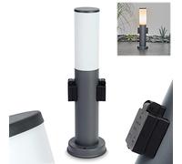 Lampe de socle extérieur Caserta, lampe en métal anthracite avec un abat jour en plastique blanc, luminaire modern disposant de 2 prises de courant avec couvercle de protection, 1x E27, sans ampoules