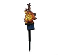 Lampe de sorcière solaire en résine Décoration de jardin Halloween 13 cm | Construction en résine, résistante aux intempéries, s'allume automatiquement à la tombée de la nuit, 13 cm de hauteur