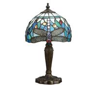 Lampe de table à 1 lumière, bronze foncé, bleu, verre de style Tiffany, E14